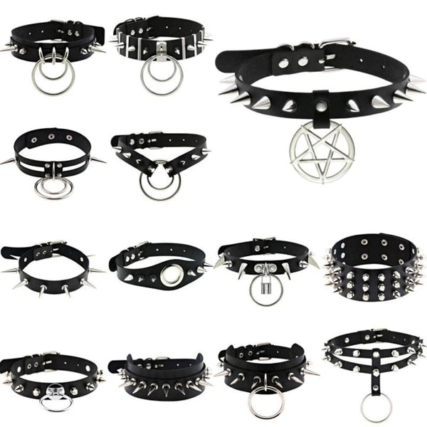 Punk Style Spike Nieten Mode Vegan Leder Choker Halsketten