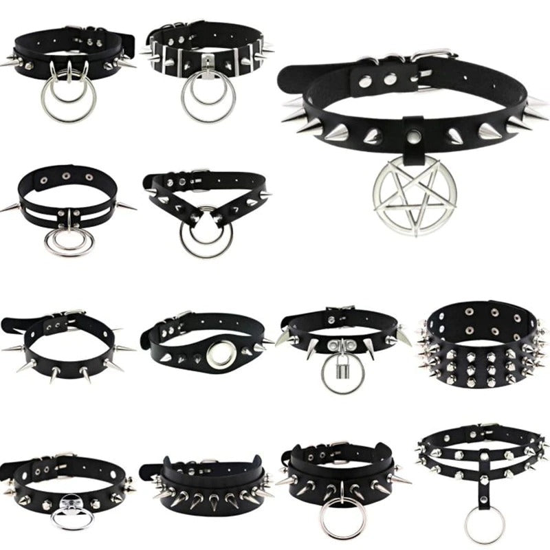 Punk Style Spike Nieten Mode Vegan Leder Choker Halsketten