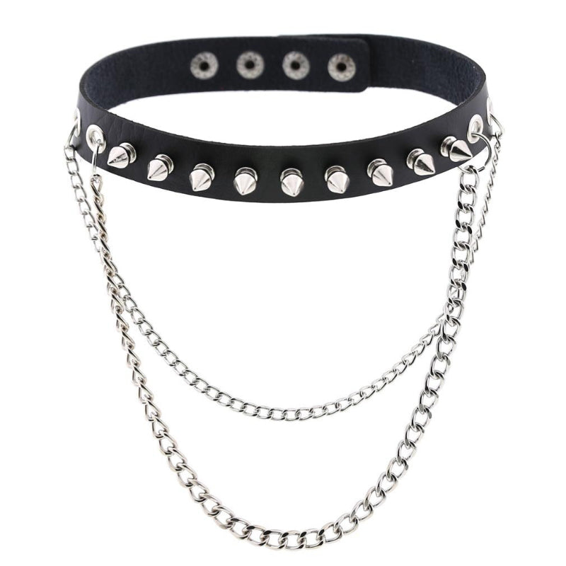 Punk Style Spike Nieten Mode Vegan Leder Choker Halsketten