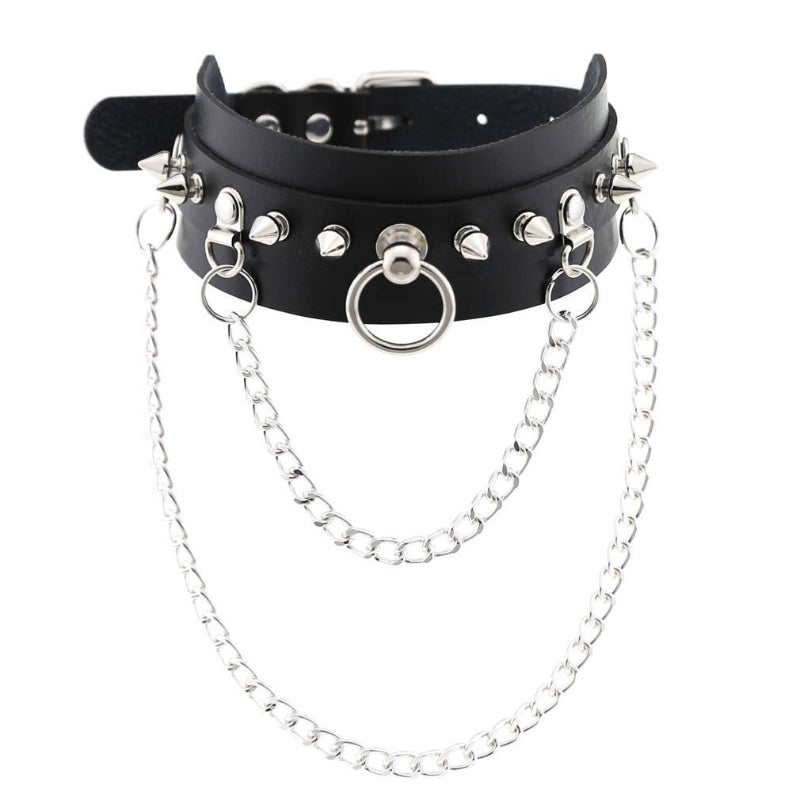 Punk Style Spike Nieten Mode Vegan Leder Choker Halsketten