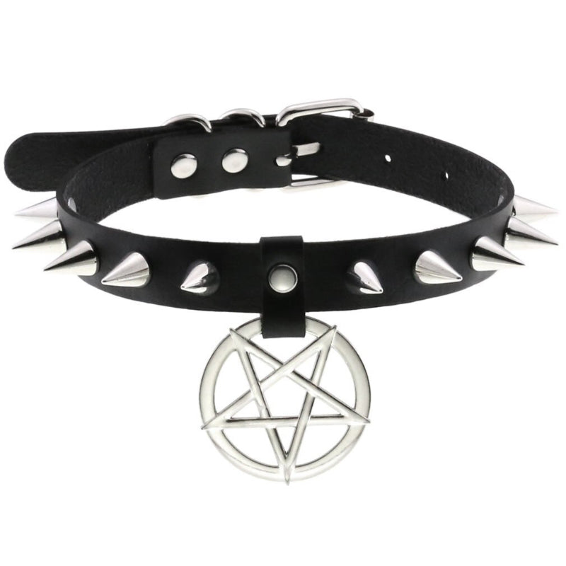 Punk Style Spike Nieten Mode Vegan Leder Choker Halsketten