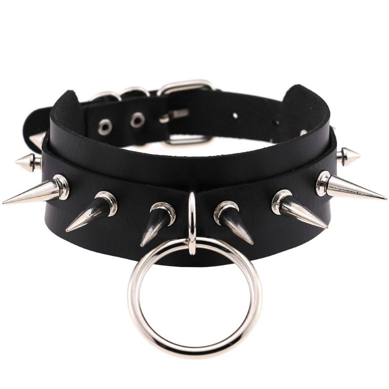 Punk Style Spike Nieten Mode Vegan Leder Choker Halsketten