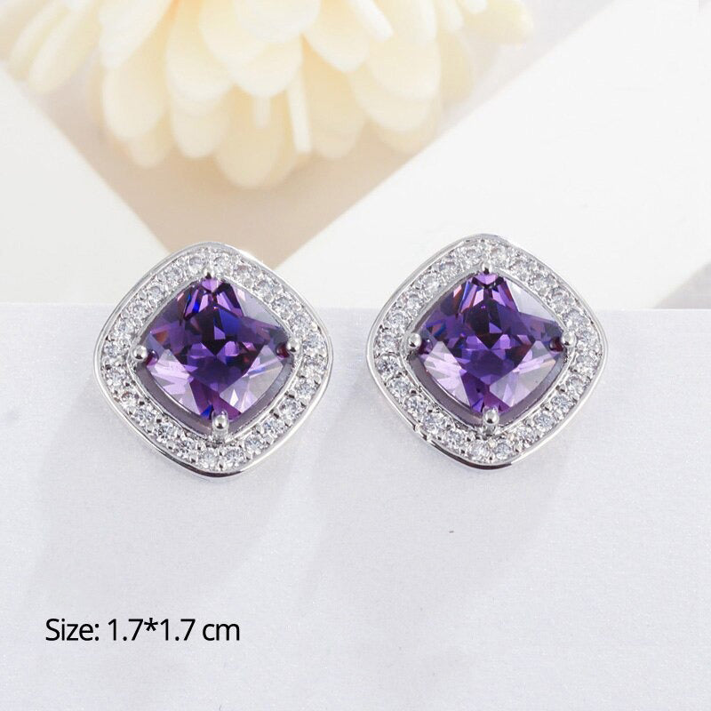 Kollektion mit Wassertropfen-Strassohrringen mit violettem Motiv