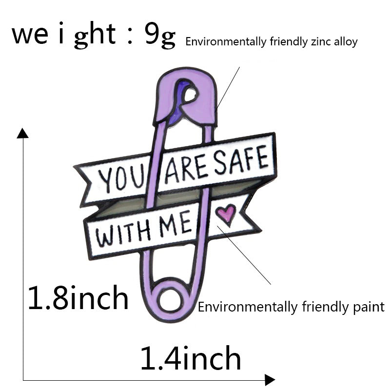 Lila "Du bist sicher bei mir" Emaille Sicherheitsnadel Brosche Pins