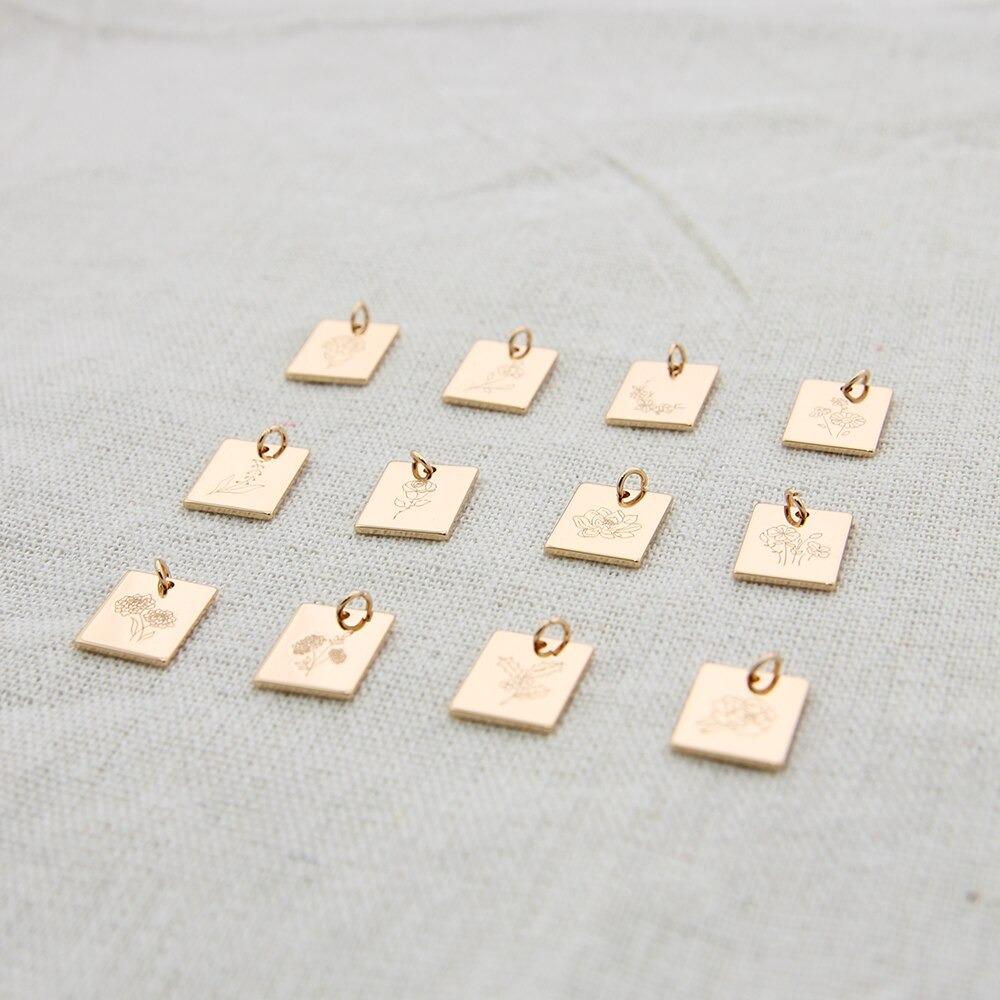 Rechteckige Halskette mit Geburtsmonatsblumen-Anhänger