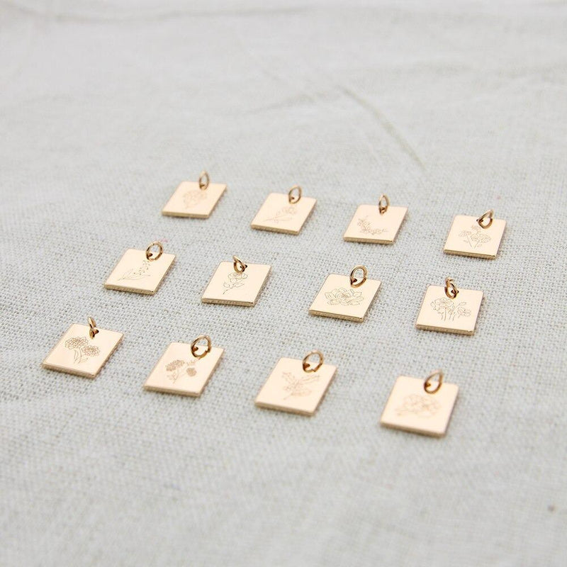 Rechteckige Halskette mit Geburtsmonatsblumen-Anhänger