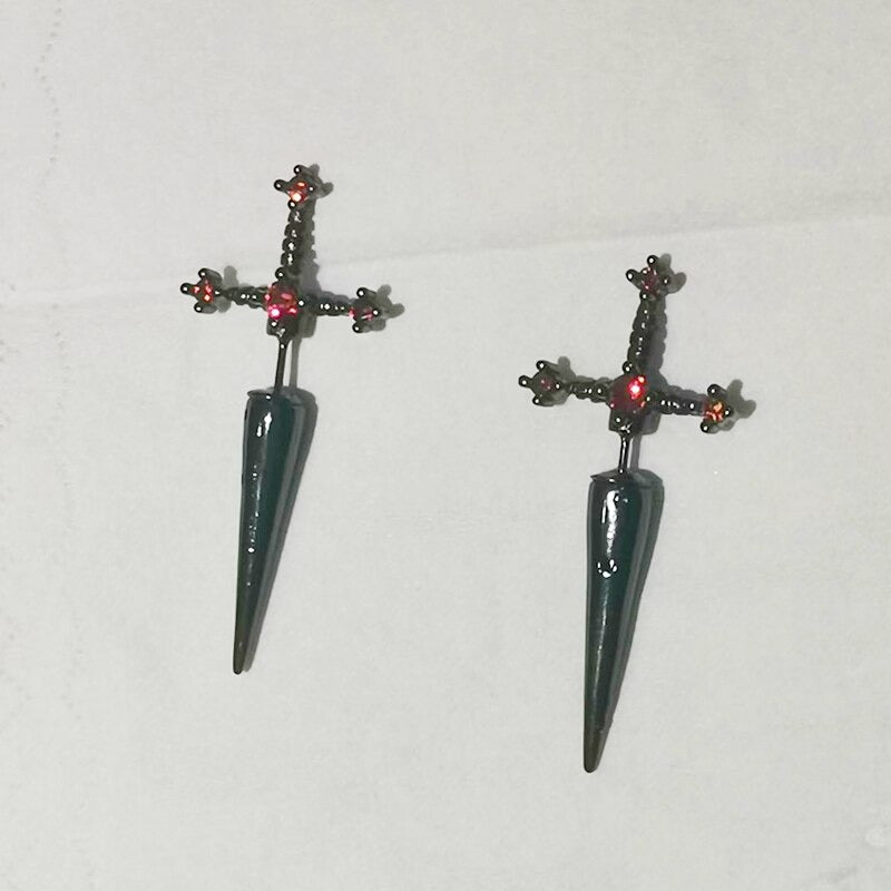 Auffällige Gothic Strass Schwert Statement Ohrringe