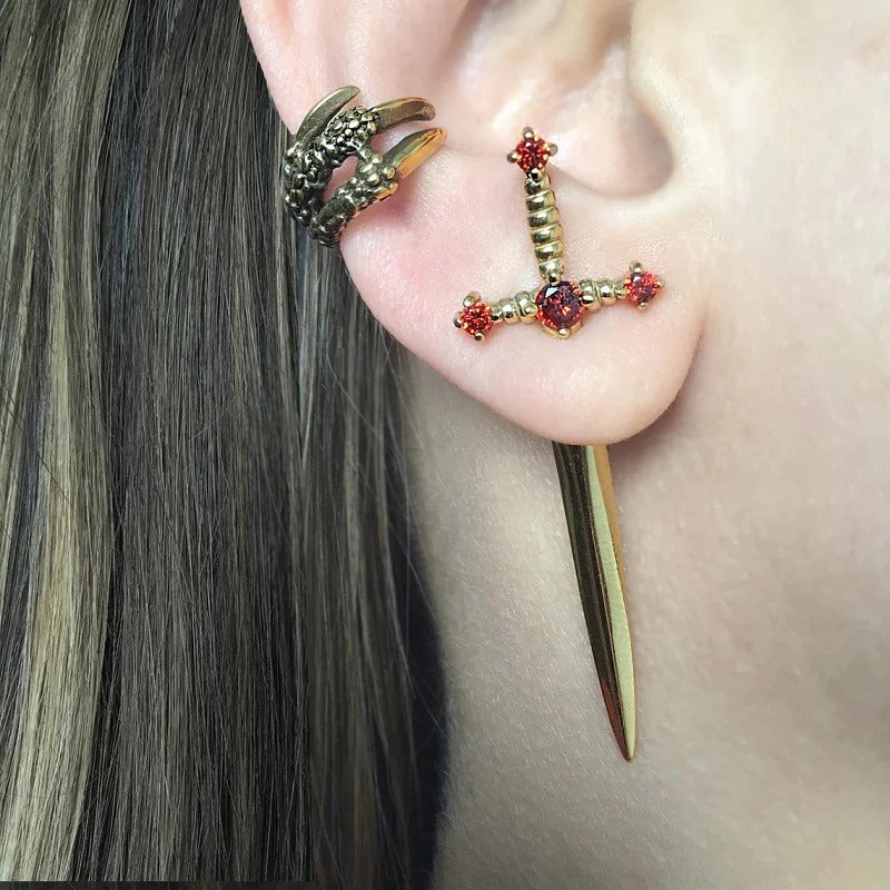 Auffällige Gothic Strass Schwert Statement Ohrringe