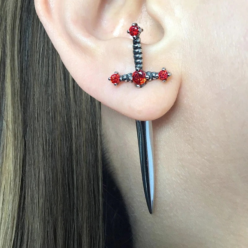 Auffällige Gothic Strass Schwert Statement Ohrringe