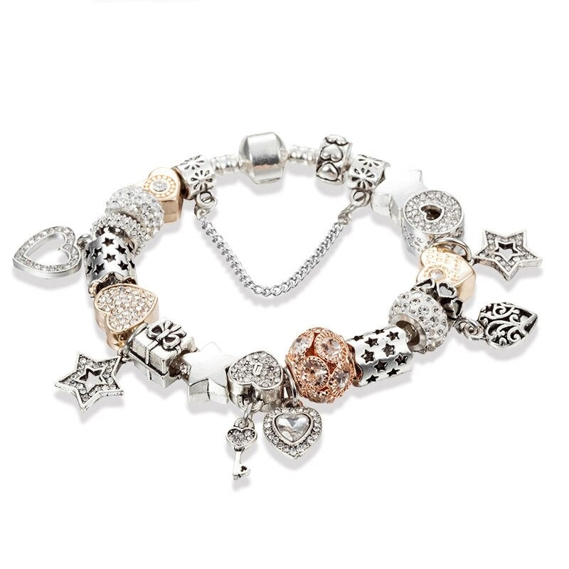 Strass verzierte modische Herz-Charm-Perlen-Armbänder in verschiedenen Stilen