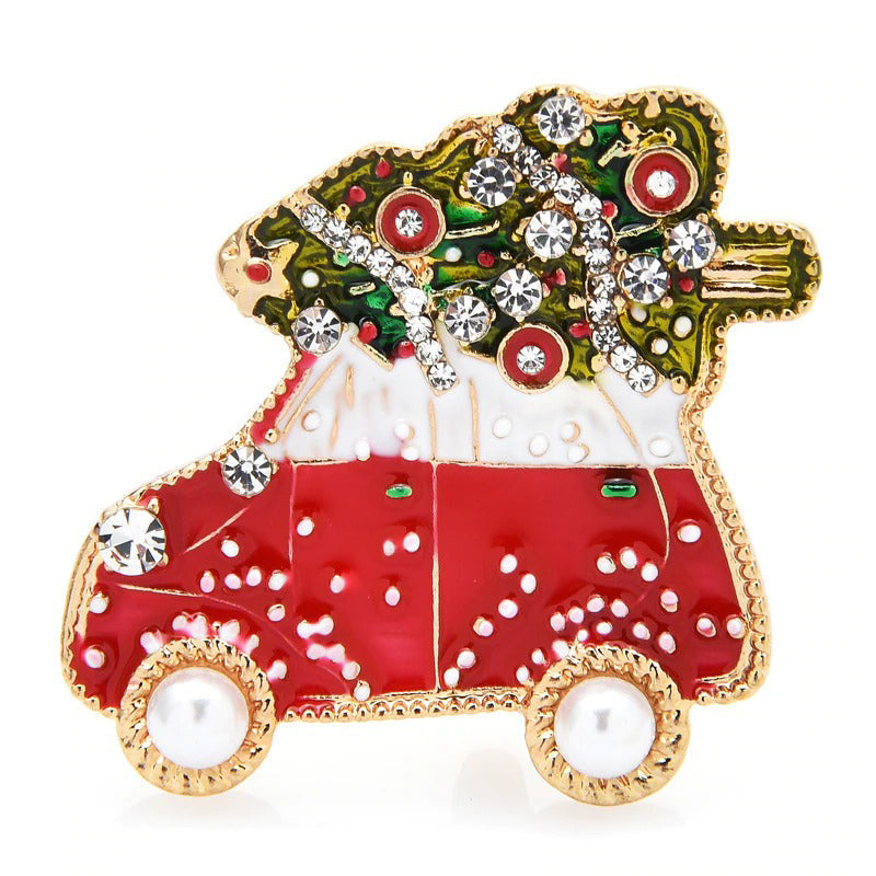 Mit Strasssteinen besetzte Emaille-Broschen mit Weihnachtsbaum