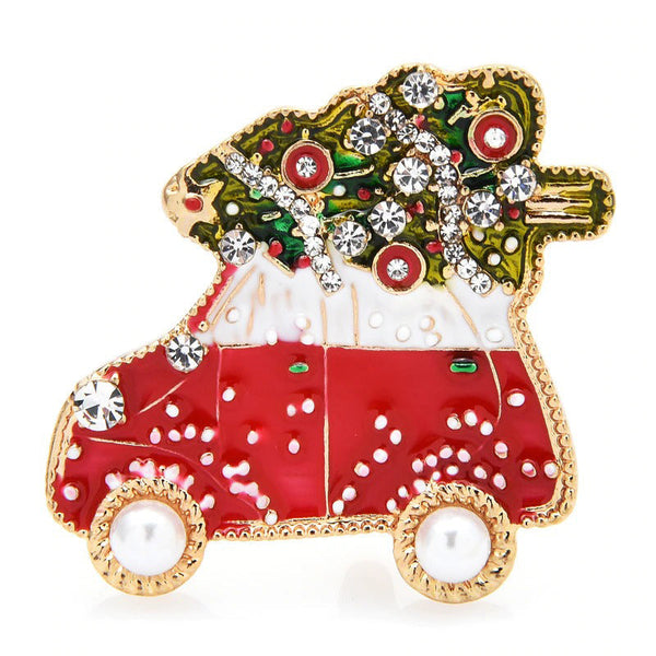 Mit Strasssteinen besetzte Emaille-Broschen mit Weihnachtsbaum