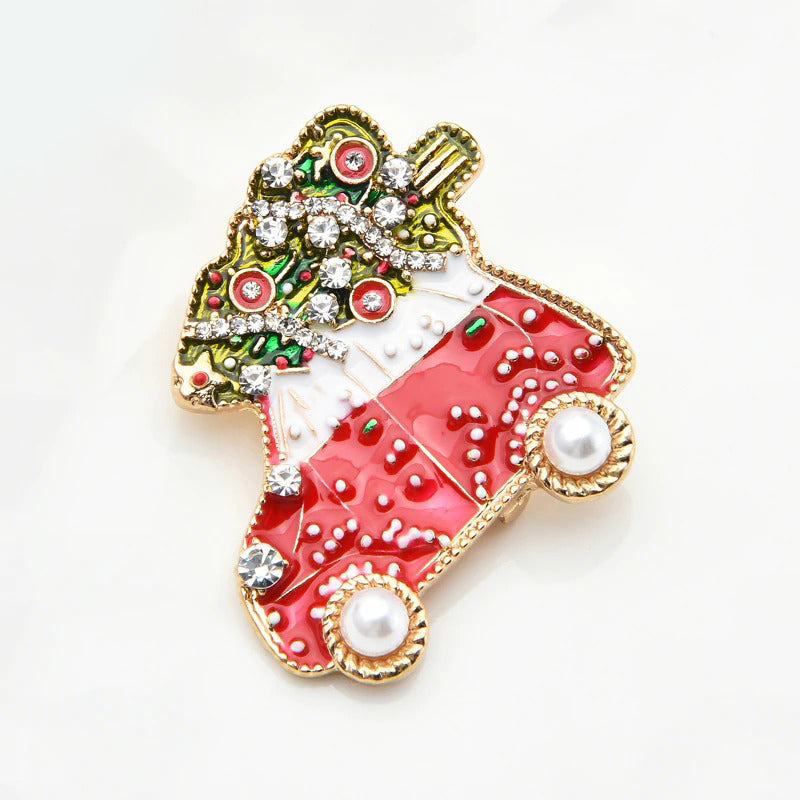 Mit Strasssteinen besetzte Emaille-Broschen mit Weihnachtsbaum