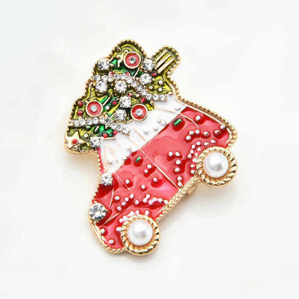 Mit Strasssteinen besetzte Emaille-Broschen mit Weihnachtsbaum