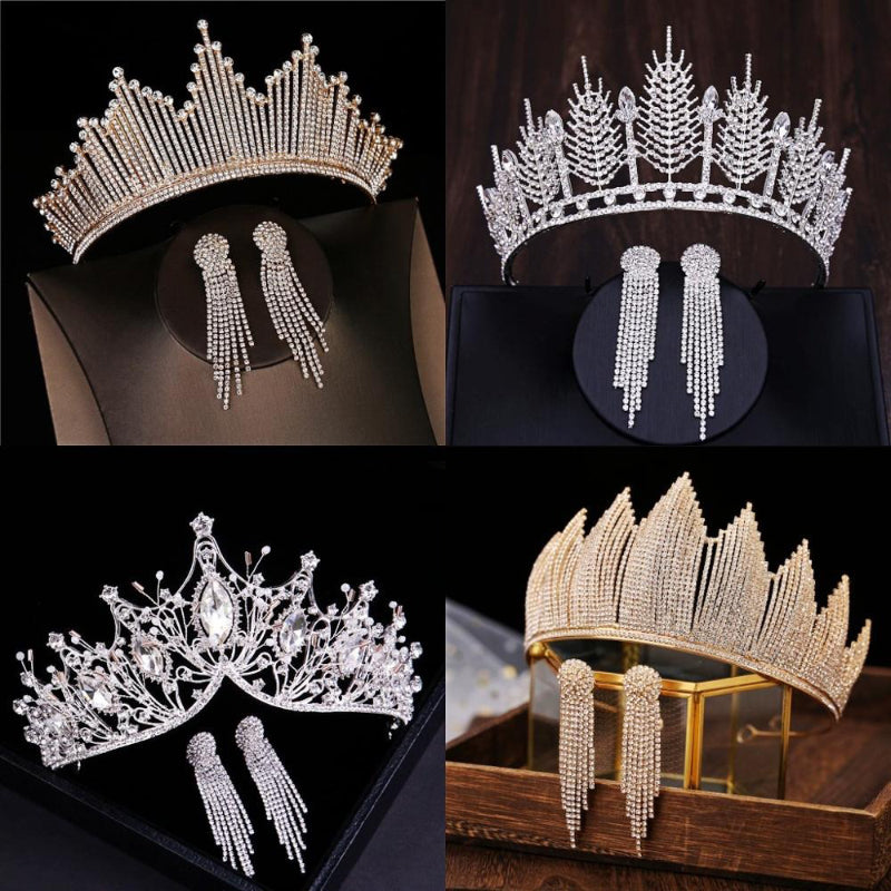 Strassbesetztes Brautmode-Krone mit Quasten-Ohrring-Schmuckset