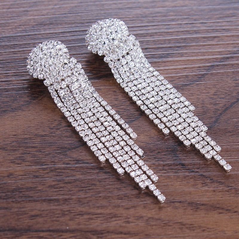 Strassbesetztes Brautmode-Krone mit Quasten-Ohrring-Schmuckset