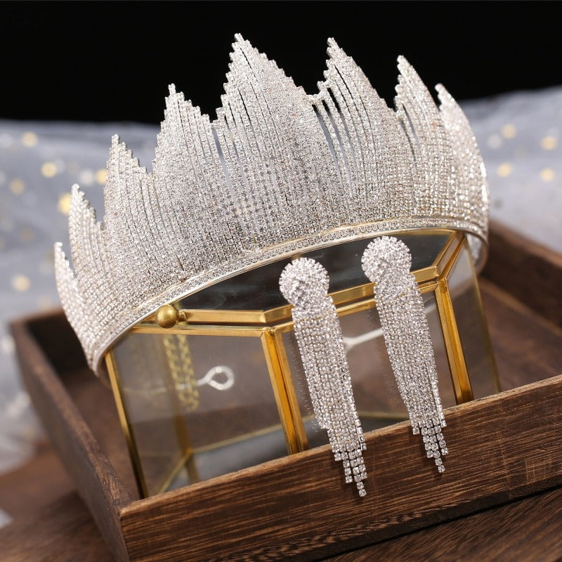 Strassbesetztes Brautmode-Krone mit Quasten-Ohrring-Schmuckset