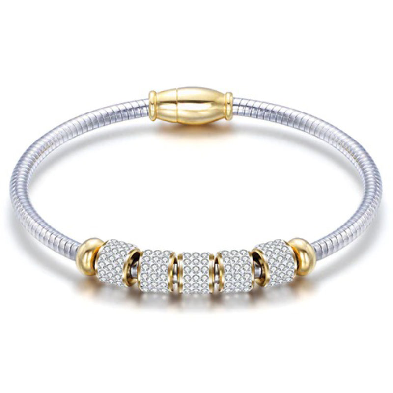 Armreife aus Edelstahl mit Zylinderanhänger und Strasssteinen