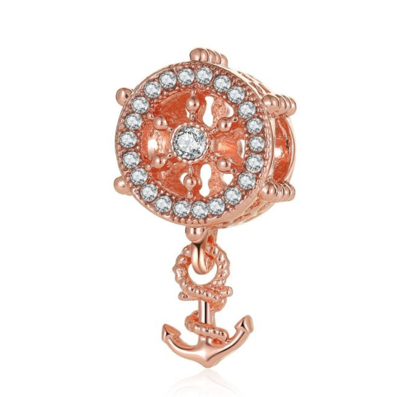 Charm-Perlen mit Strasssteinen in Roségold