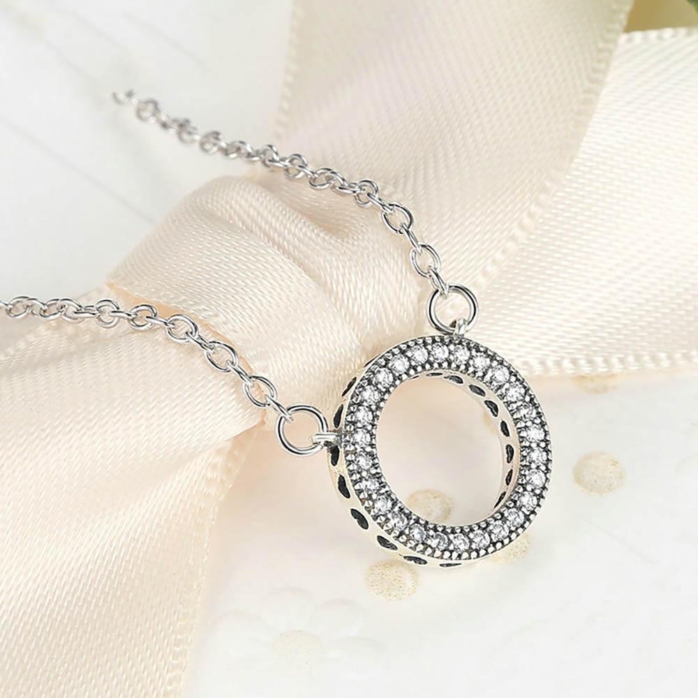 Runder Anhänger mit kubischem Zirkonia und Halskette aus Sterlingsilber