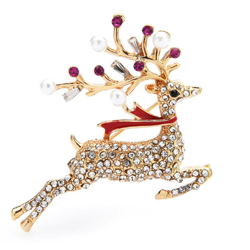 Laufendes Weihnachts-Rentier mit Perlen- und Strass-Broschen