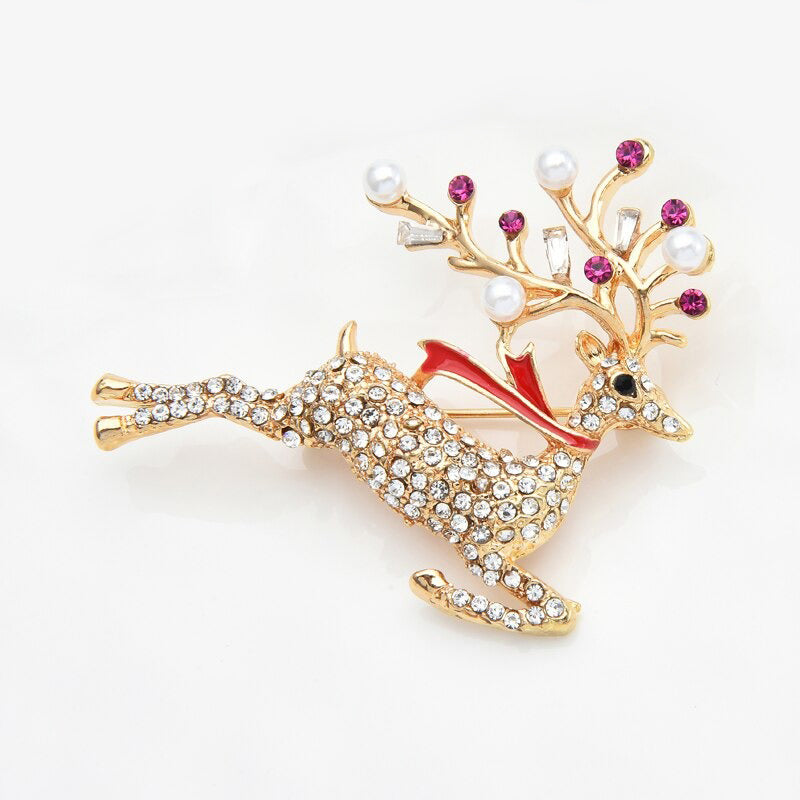 Laufendes Weihnachts-Rentier mit Perlen- und Strass-Broschen