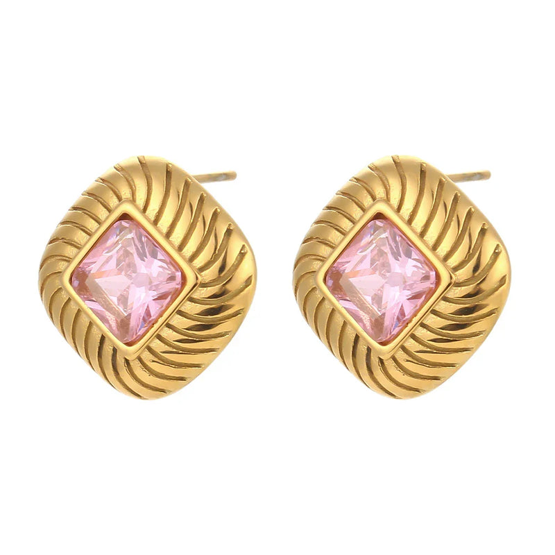 Ohrringe mit quadratischer Struktur und Zirkoniasteinen