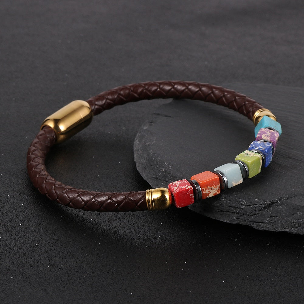 7 Chakra kubische Perlen Armband