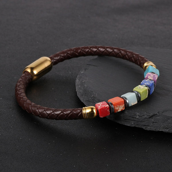 7 Chakra kubische Perlen Armband
