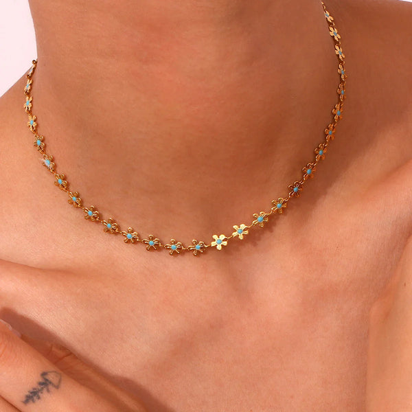 Blaue Blume Choker Halskette