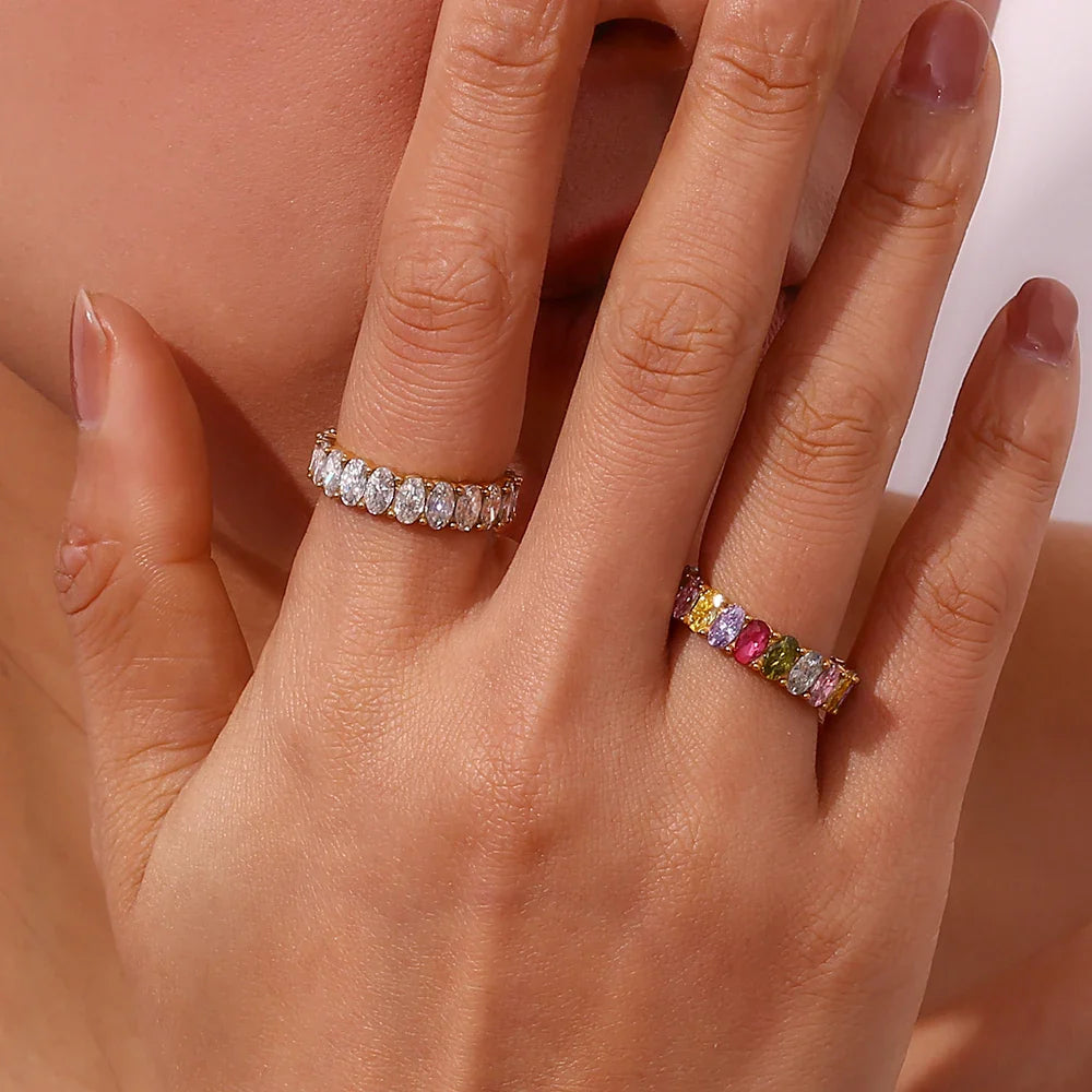 Mehrfarbiger ovaler Zirkonia-Ring