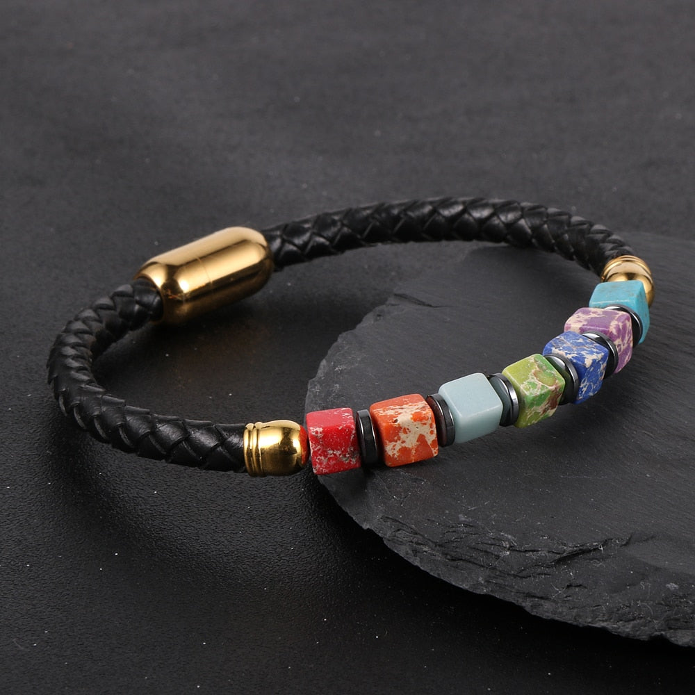 7 Chakra kubische Perlen Armband