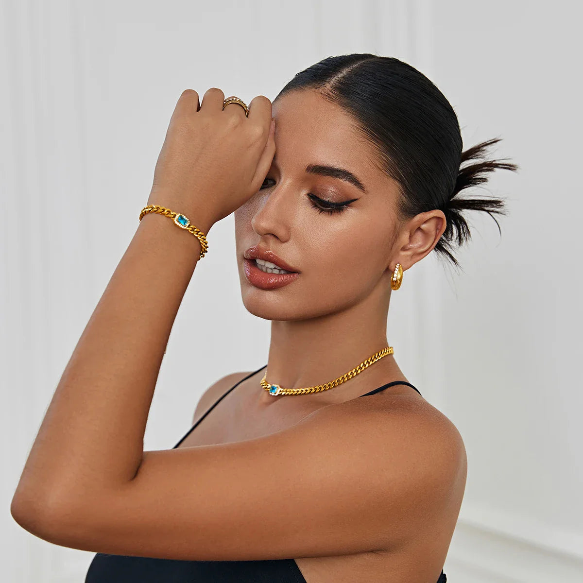 Kubanisches Kettenarmband mit Zirkonia