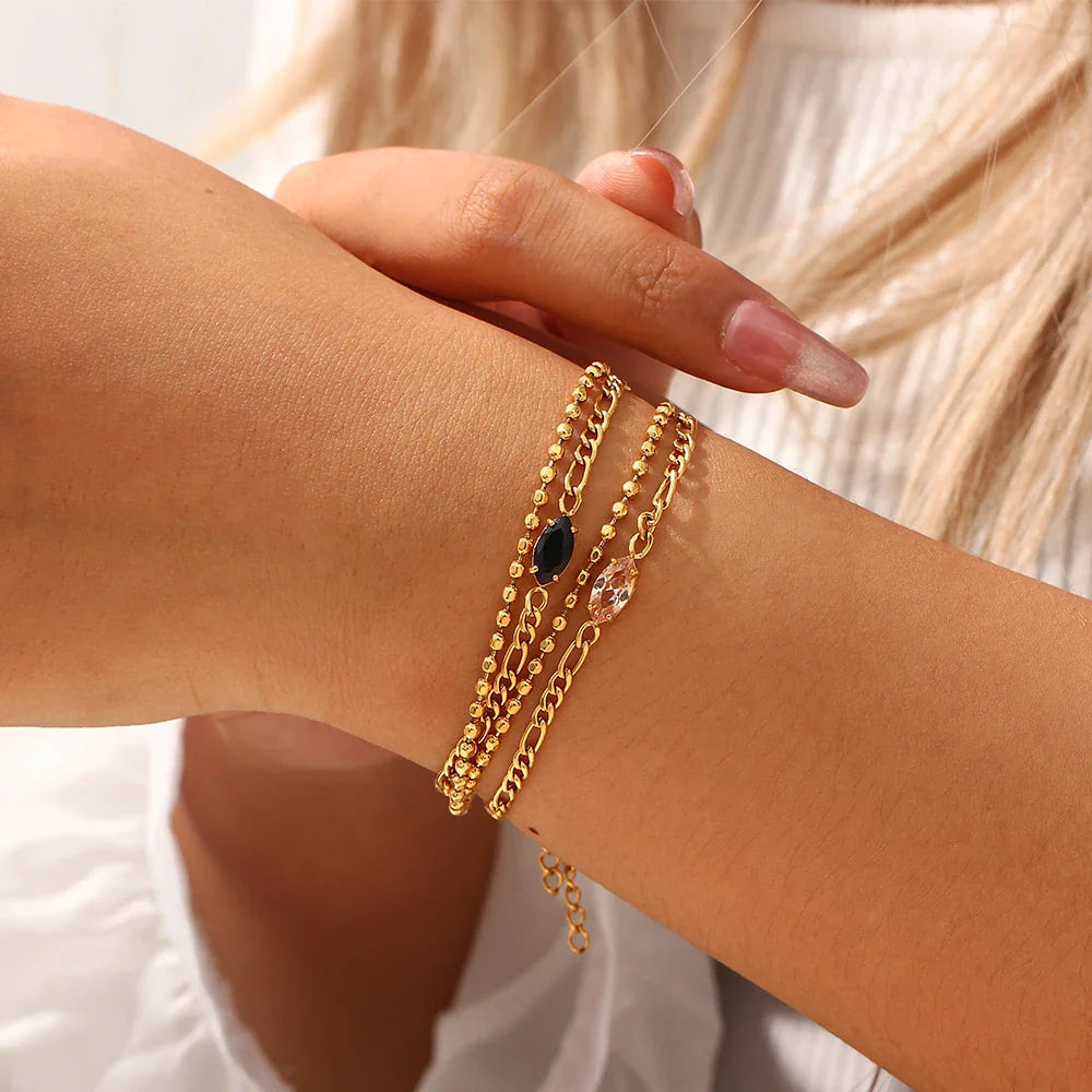 Doppellagiges Kettenarmband mit Zirkonia