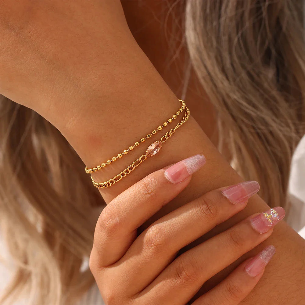 Doppellagiges Kettenarmband mit Zirkonia