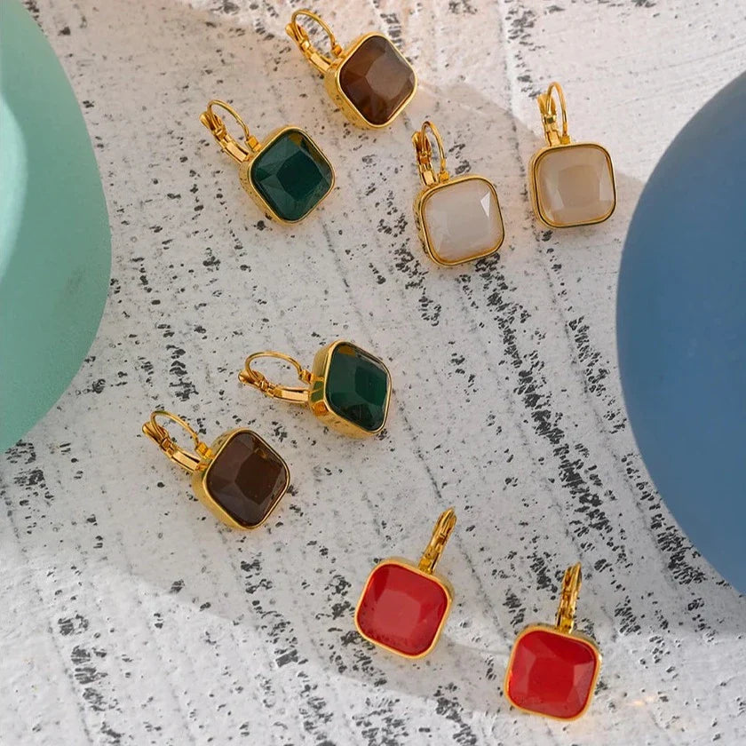 Quadratische Opalstein-Hakenohrringe