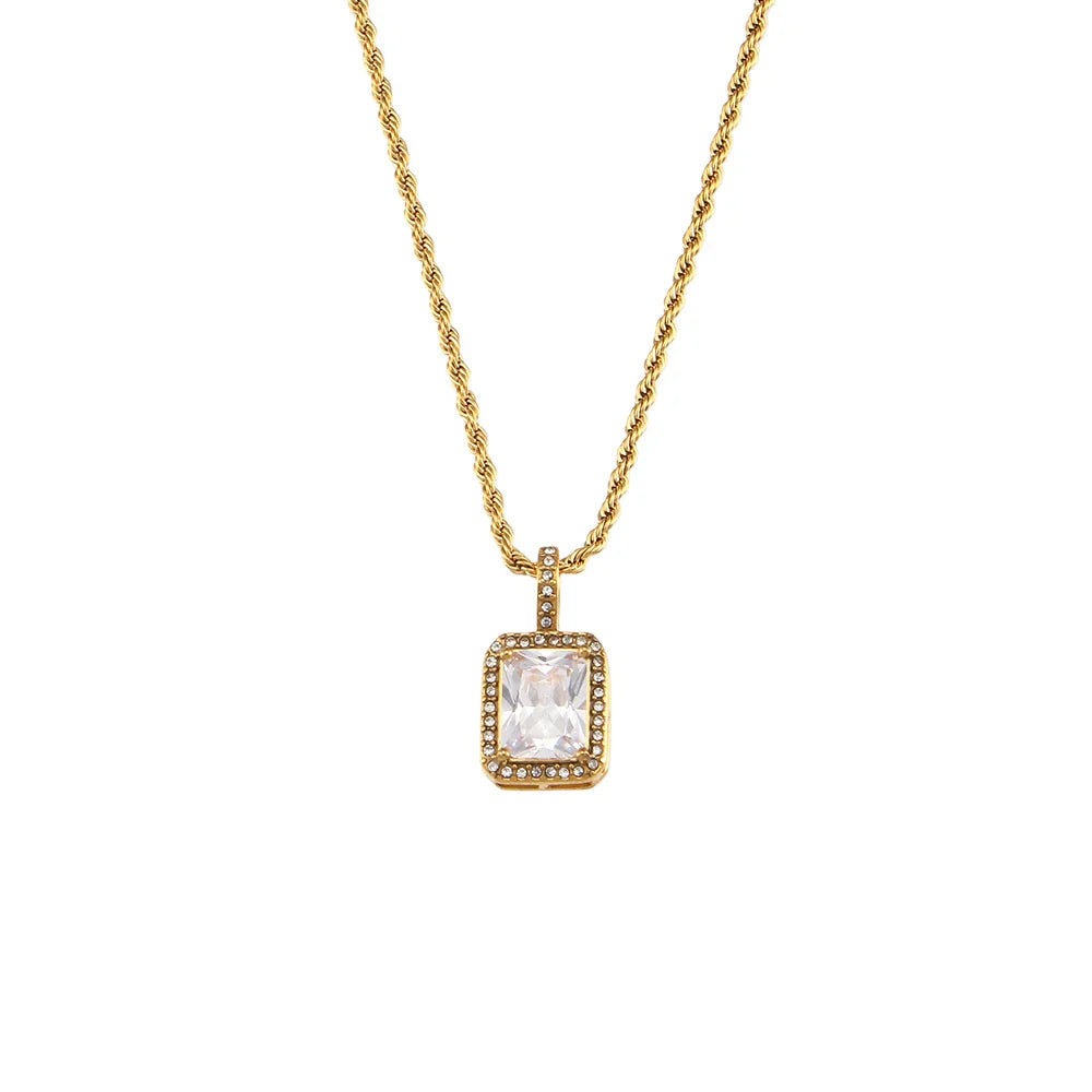 Halskette mit Anhänger aus Seilkette mit quadratischem Stein