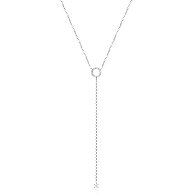 S925 Sterling Silber Doppel-Deck Kreis Zirkon Anhänger Lange O-Kette Choker Halskette 2024 Frühling Frauen Hochzeit Edlen Schmuck