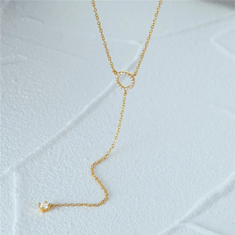 S925 Sterling Silber Doppel-Deck Kreis Zirkon Anhänger Lange O-Kette Choker Halskette 2024 Frühling Frauen Hochzeit Edlen Schmuck