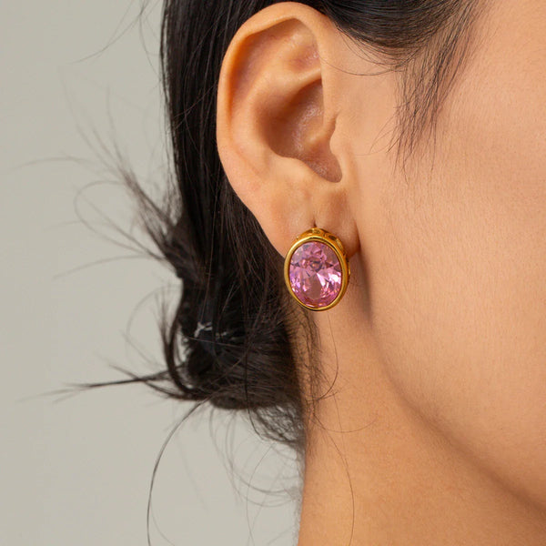 Goldohrring mit rosa Stein