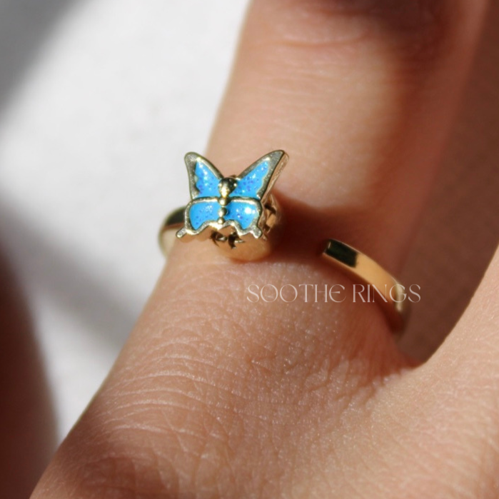Blauer Schmetterling Angst Fidget Ring - verstellbar