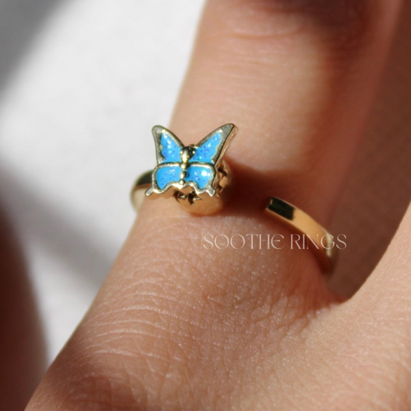 Blauer Schmetterling Angst Fidget Ring - verstellbar