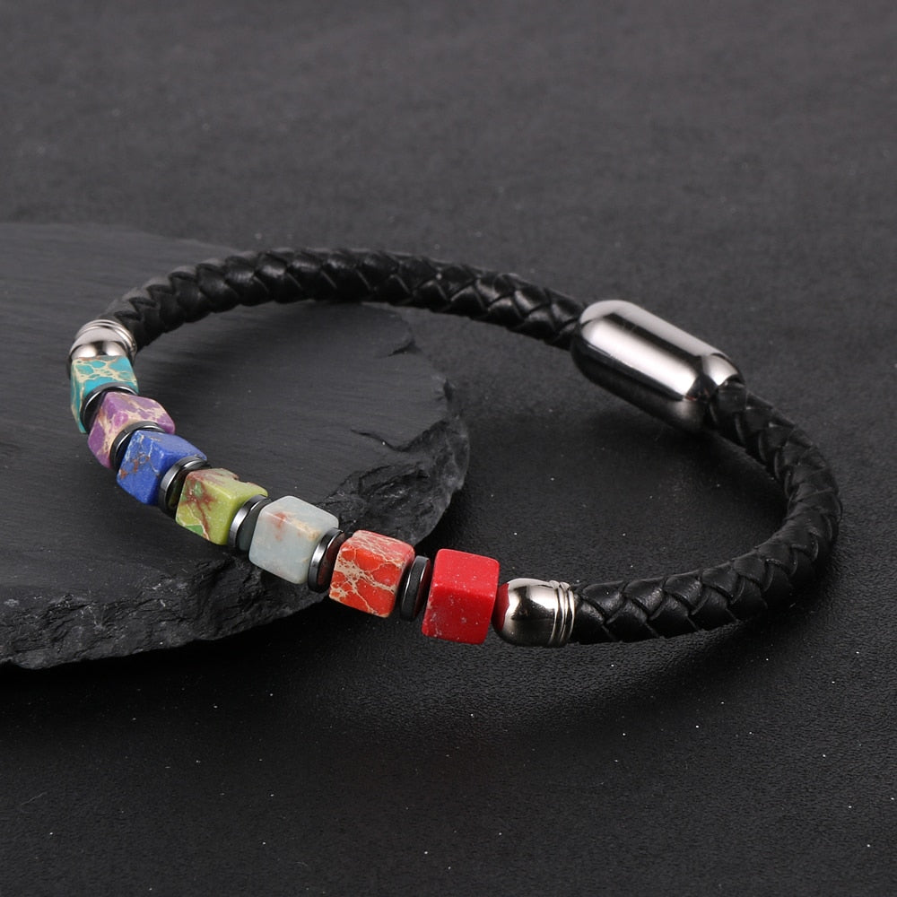 7 Chakra kubische Perlen Armband