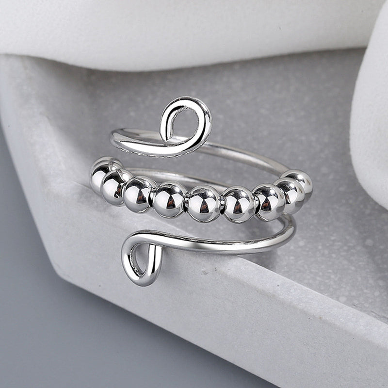 Verstellbarer Fidget Bead Ring - Handgemachtes Sterling Silber Band