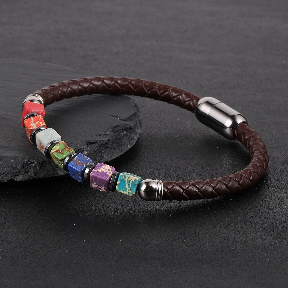 7 Chakra kubische Perlen Armband