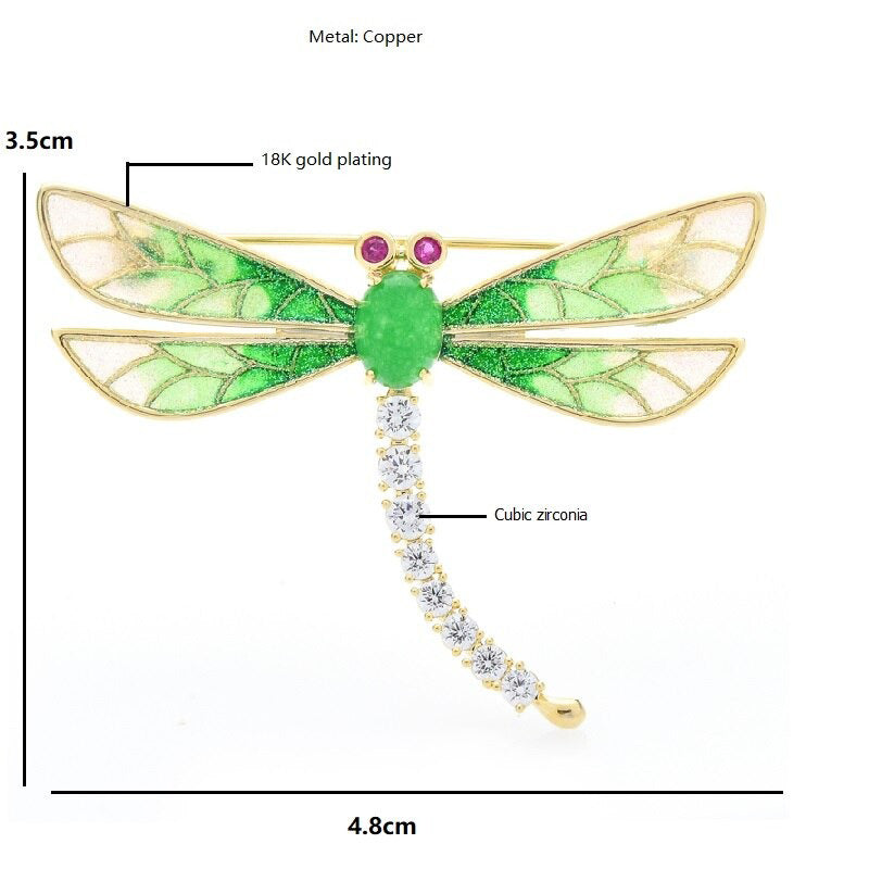 Schimmernde Zirkonia-Brosche mit Libellen-Emaille