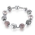 Silbernes Kettenarmband mit Liebes- und Blumenanhängern