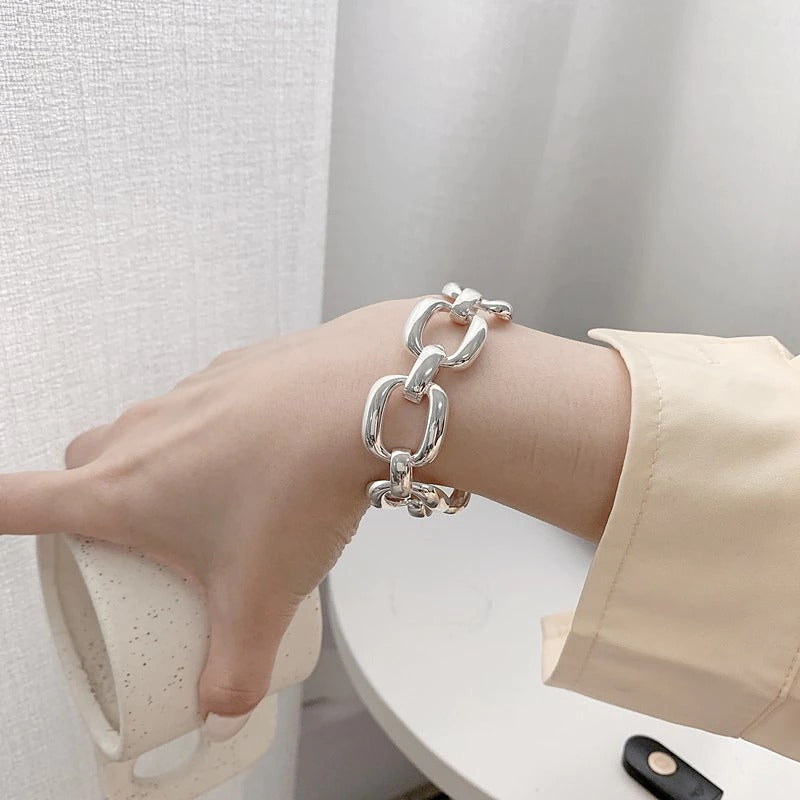 Versilberte, hohle, dicke Statement-Armbänder aus Kette