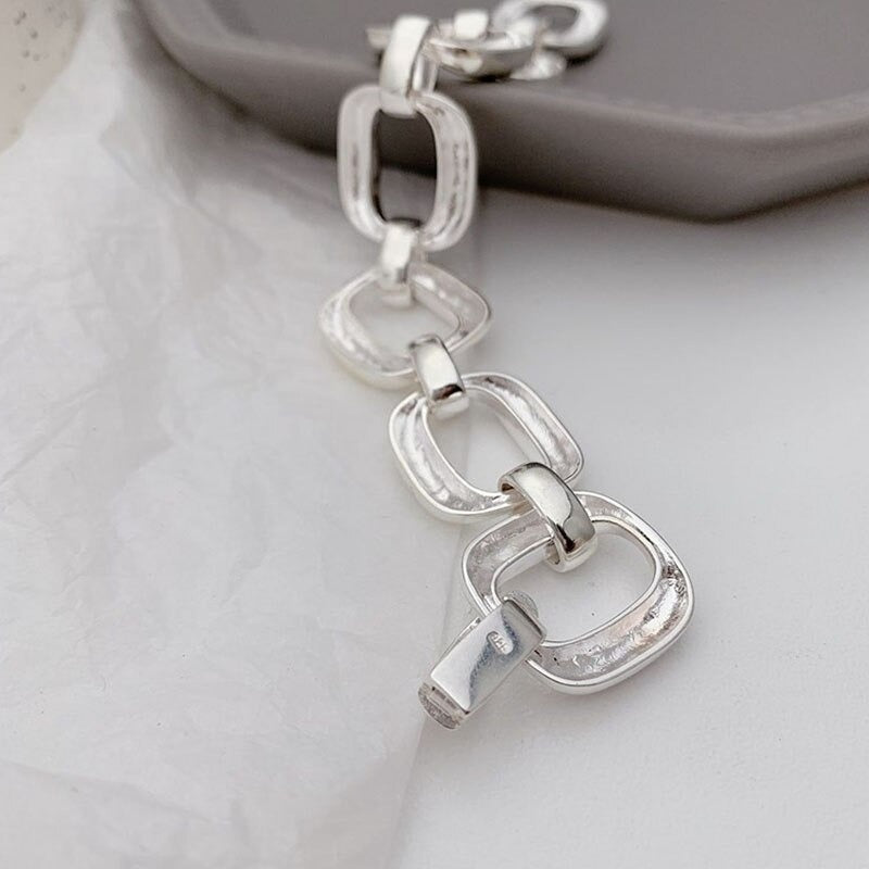 Versilberte, hohle, dicke Statement-Armbänder aus Kette