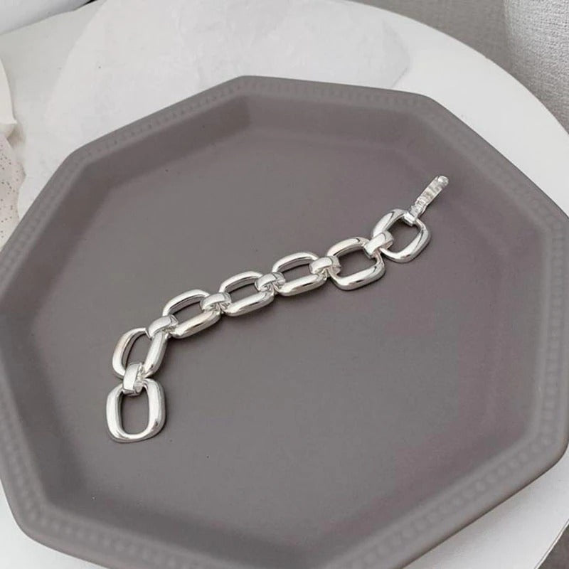 Versilberte, hohle, dicke Statement-Armbänder aus Kette